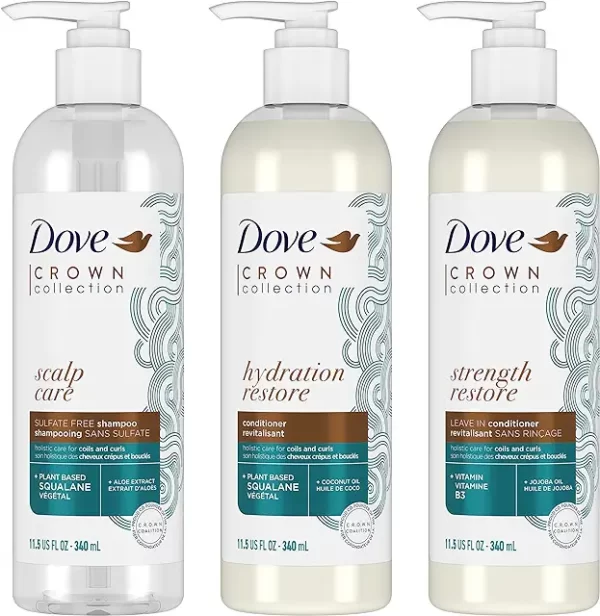 Dove Amplified Textures Shampoo, Conditioner, Leave-In Conditioner with Coconut